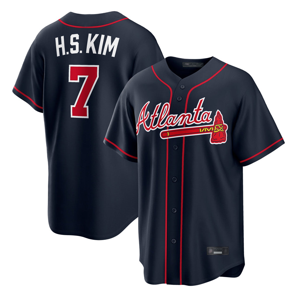 Atlanta Braves #7 Ha-Seong Kim Player Navy HeidiMiller Home Game Stitched Jerseys