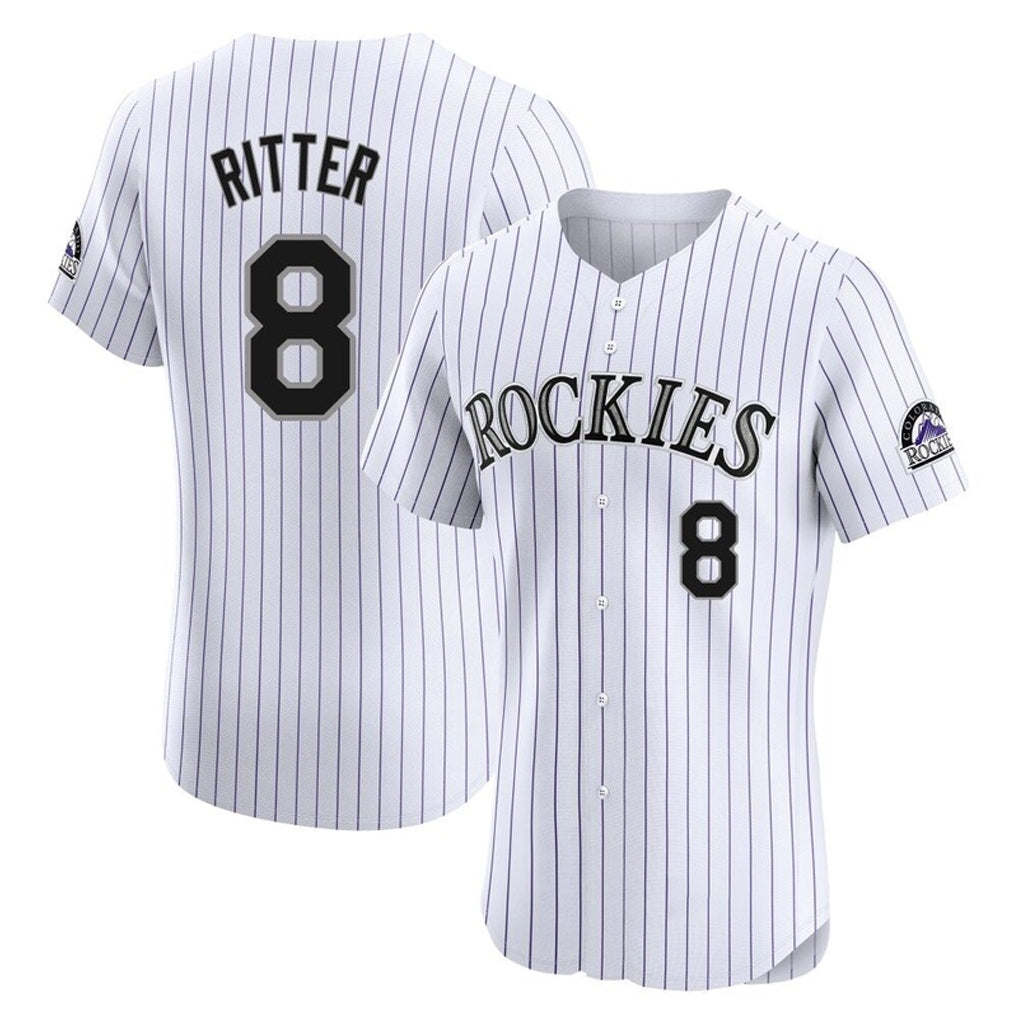 Colorado Rockies #8 Ryan Ritter Player White HeidiMiller Limited Elite Home Stitched Jerseys
