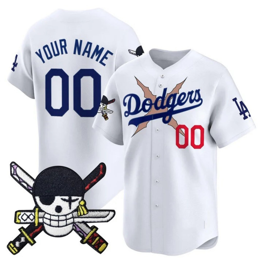 Custom Los Angeles Dodgers x One Piece White HeidiMiller Zoro Patch Vapor Premier Limited Jersey - Stitched