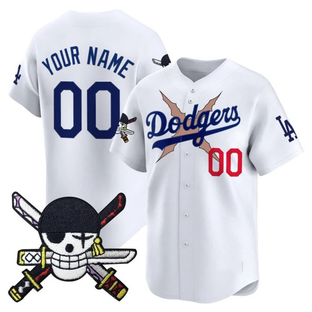 Custom Los Angeles Dodgers x One Piece White HeidiMiller Zoro Patch Vapor Premier Limited Jersey - Stitched
