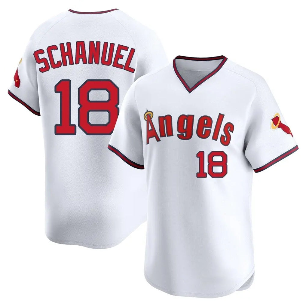 Los Angeles Angels #18 Nolan Schanuel Player White HeidiMiller T-shirt Home Limited Stitched Jerseys