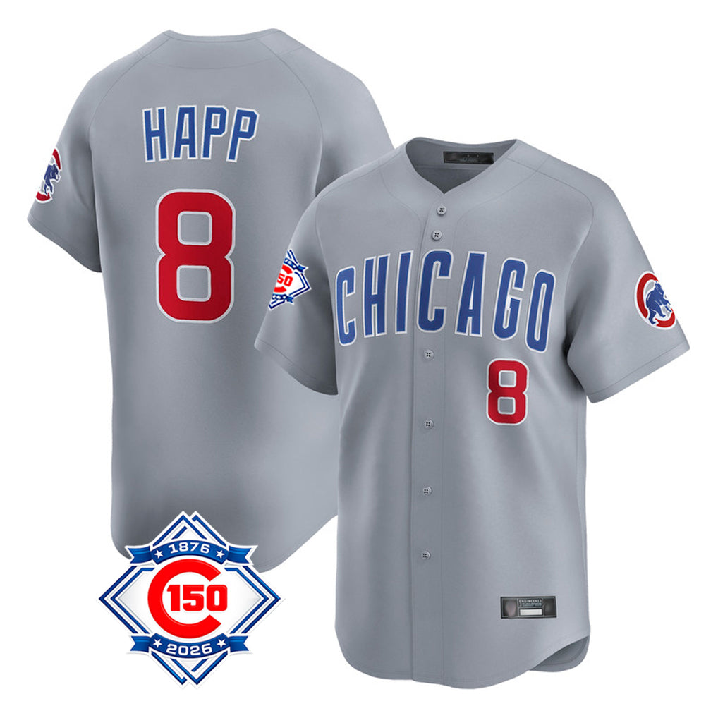 Chicago Cubs #8 Ian Happ Player Gray HeidiMiller Road 150th Anniversary Limited Home Stitched Jerseys