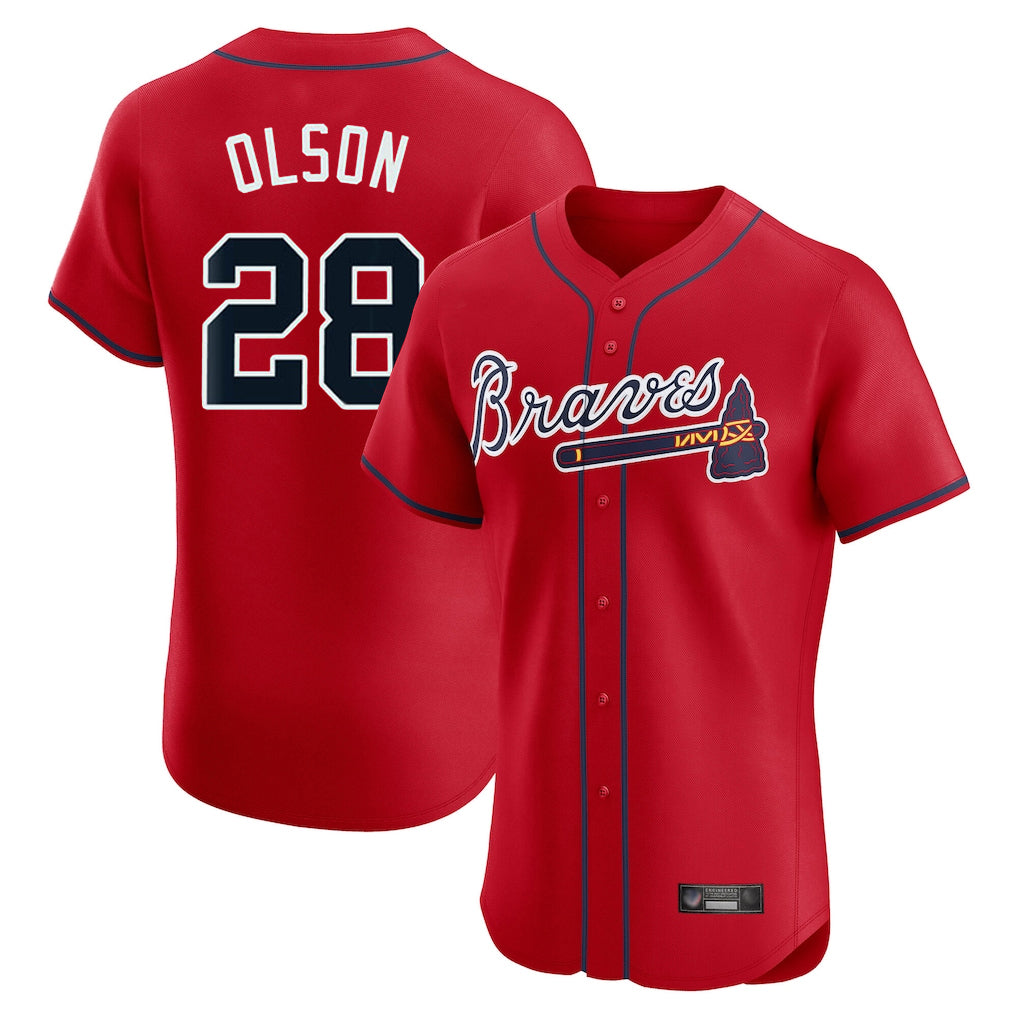 Atlanta Braves #28 Matt Olson Player Red HeidiMiller Limited Elite Home Game Stitched Jerseys