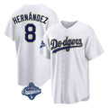 Los Angeles Dodgers #8 Enrique Hern¨¢ndez Player Gold White HeidiMiller World Series Meet 2026 Collection Stadium Game Stitched Jerseys