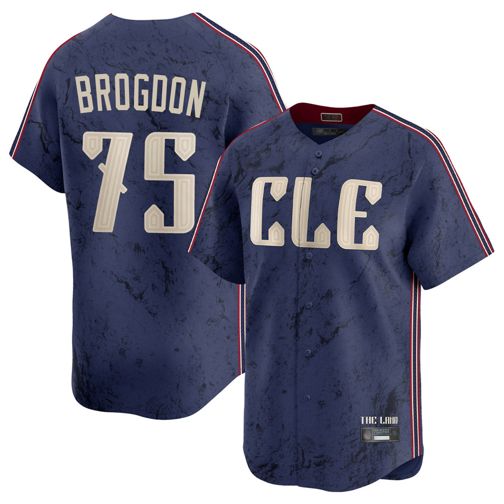Cleveland Guardians #75 Connor Brogdon Player Navy HeidiMiller City Connect Limited Home Stitched Jerseys