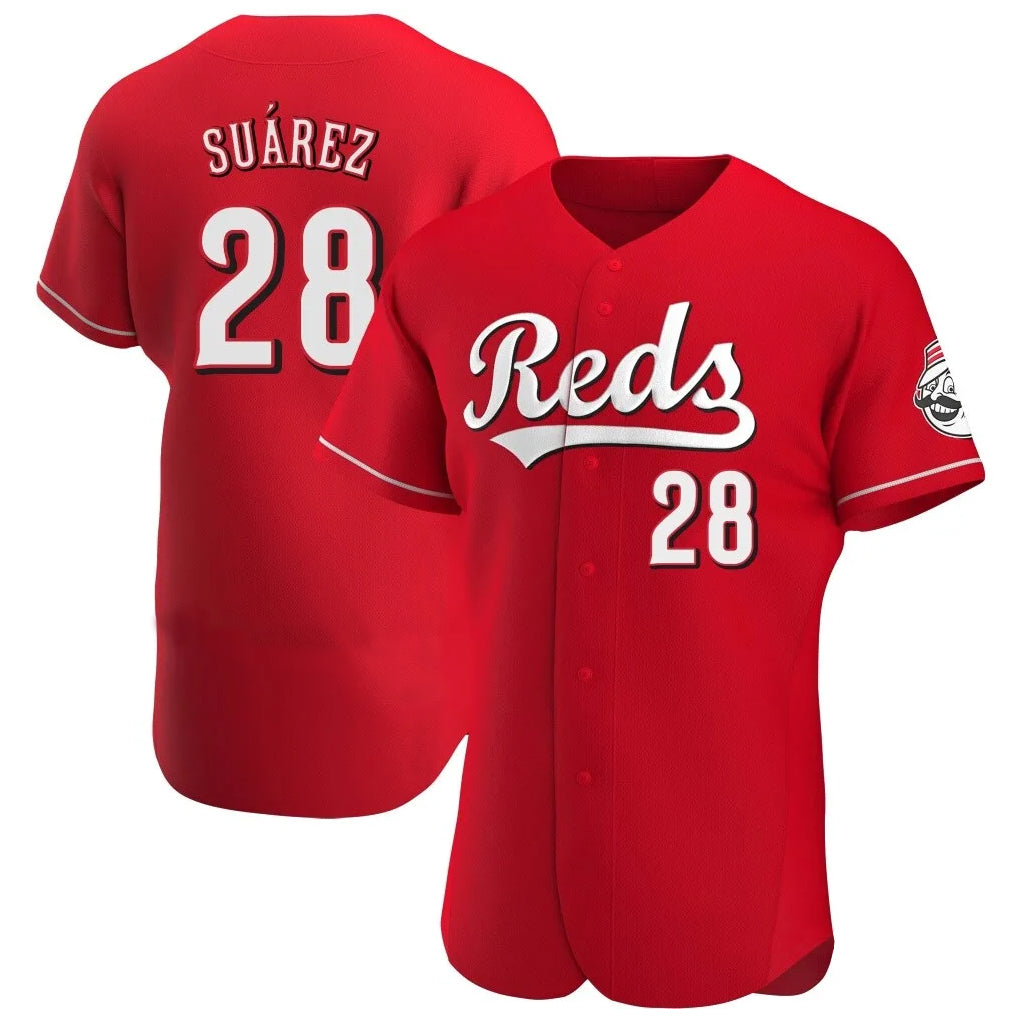 Cincinnati Reds #28 Eugenio Su¨¢rez Player Red HeidiMiller Limited Elite Home Stitched Jerseys