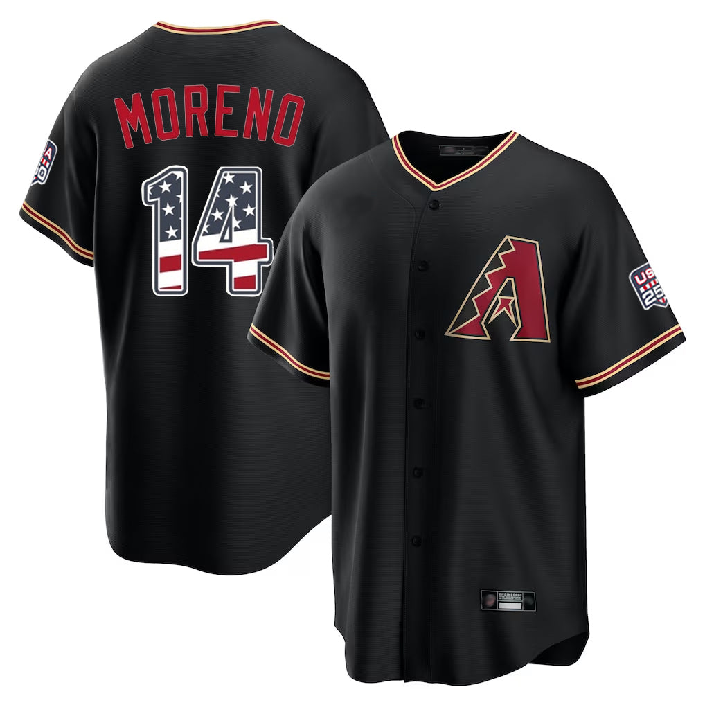 Arizona Diamondbacks #14 Gabriel Moreno Player Black HeidiMiller USA 250 Fourth of July Game Home Stitched Jerseys