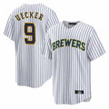 Milwaukee Brewers #9 Bob Uecker Player White HeidiMiller Stripes Home Game Stitched Jerseys