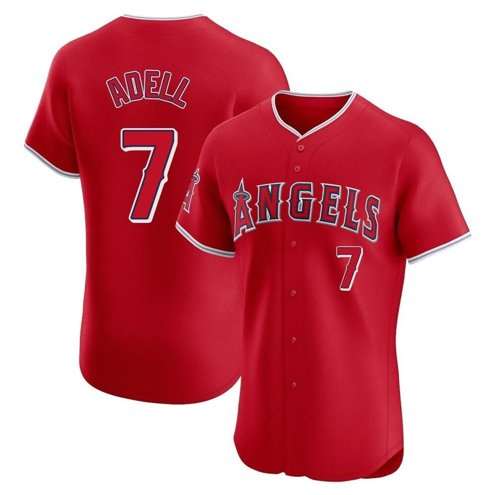 Los Angeles Angels #7 Jo Adell Player Red HeidiMiller Home Limited Elite Stitched Jerseys