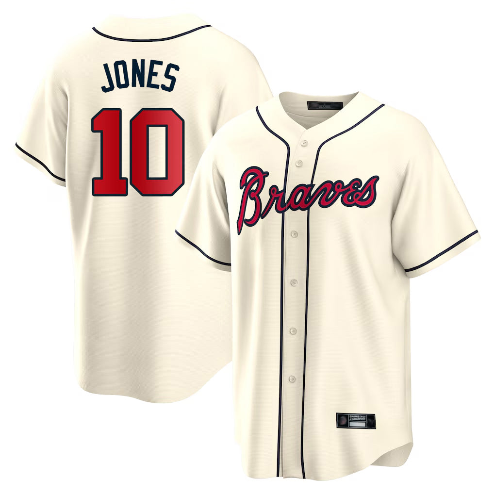 Atlanta Braves #10 Chipper Jones Player Cream HeidiMiller Home Game Stitched Jerseys