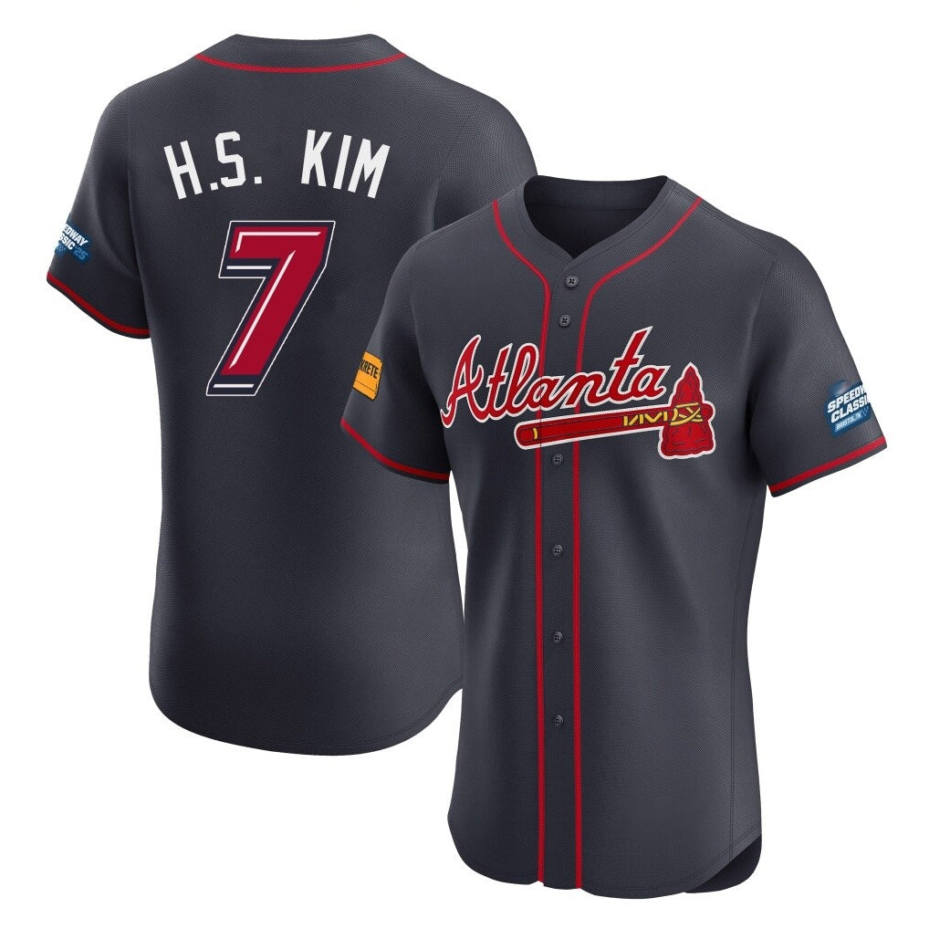 Atlanta Braves #7 Ha-Seong Kim Player Navy HeidiMiller 2025 Speedway Classic Limited Elite Home Game Stitched Jerseys