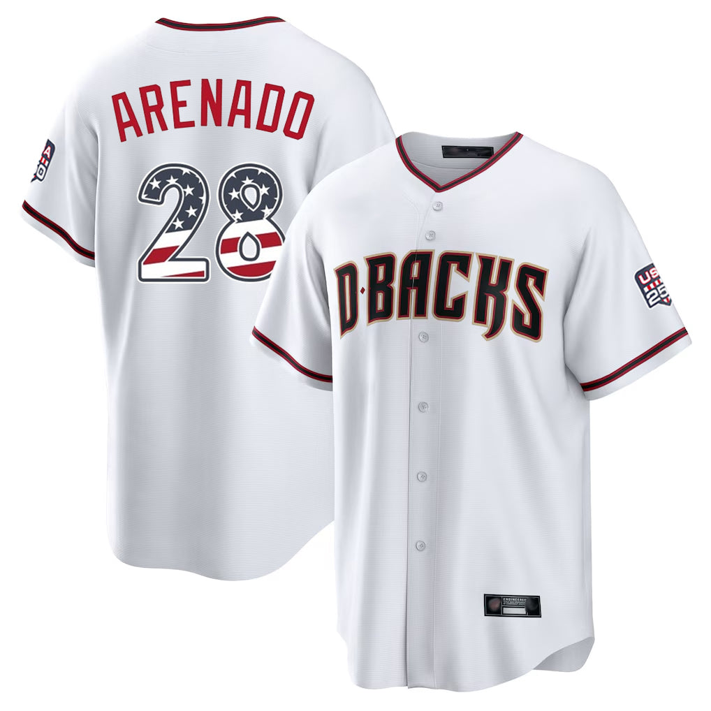 Arizona Diamondbacks #28 Nolan Arenado Player White HeidiMiller USA 250 Fourth of July Home Game Stitched Jerseys
