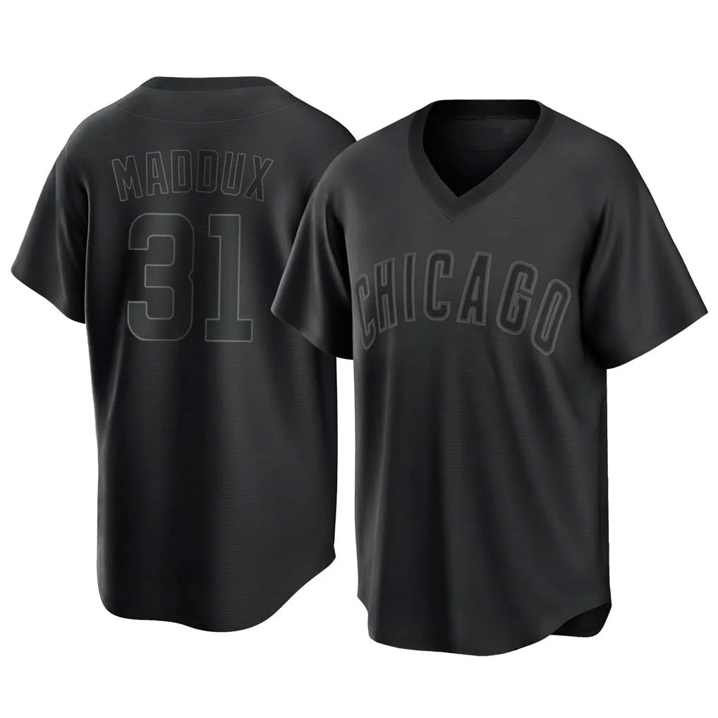 Chicago Cubs #31 Greg Maddux Player Black HeidiMiller T-shirt Home Game Stitched Jerseys