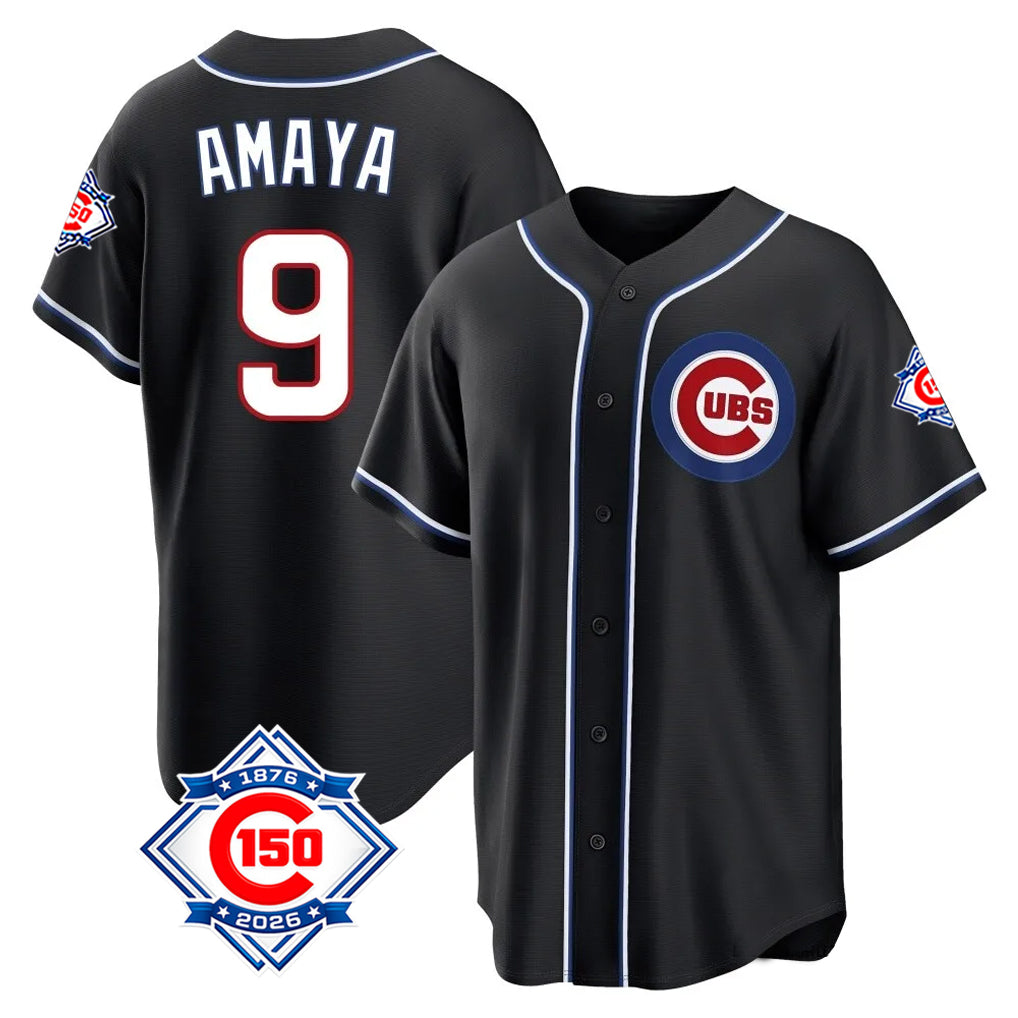 Chicago Cubs #9 Miguel Amaya Player Black HeidiMiller Fashion Out 150th Anniversary Game Stitched Jerseys