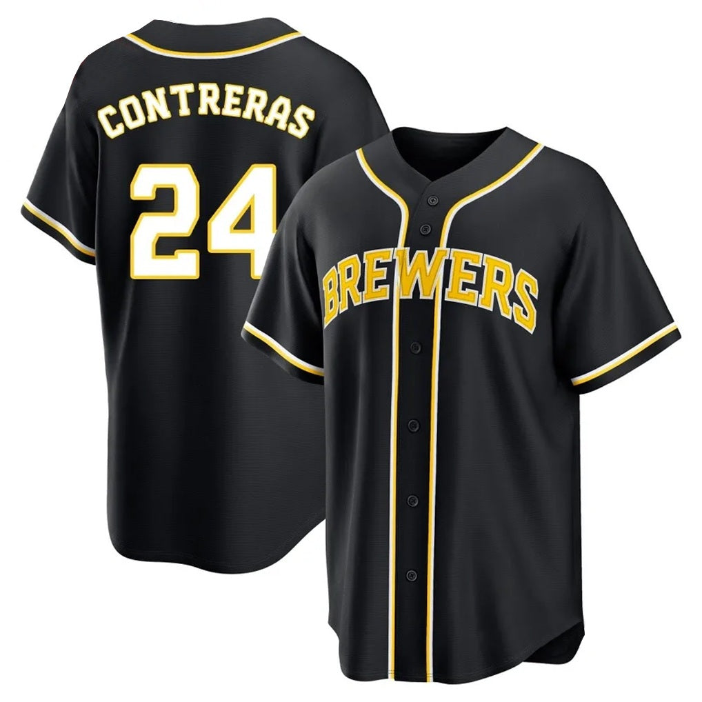 Milwaukee Brewers #24 William Contreras Player Black HeidiMiller Fashion Out Home Game Stitched Jerseys