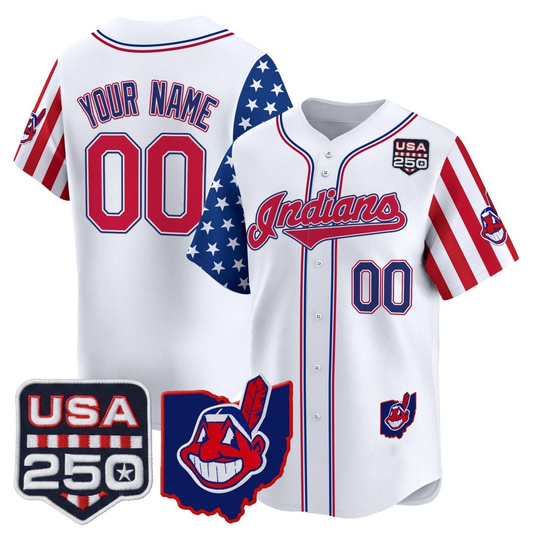 Custom Cleveland Indians White HeidiMiller America 250 Edition Vapor Premier Limited Jersey - All Stitched