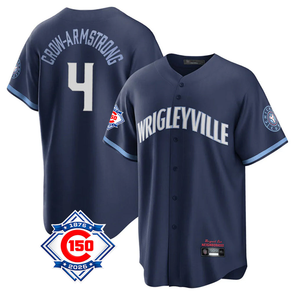 Chicago Cubs #4 Pete Crow-Armstrong Player Navy HeidiMiller 150th Anniversary City Connect Home Game Stitched Jerseys