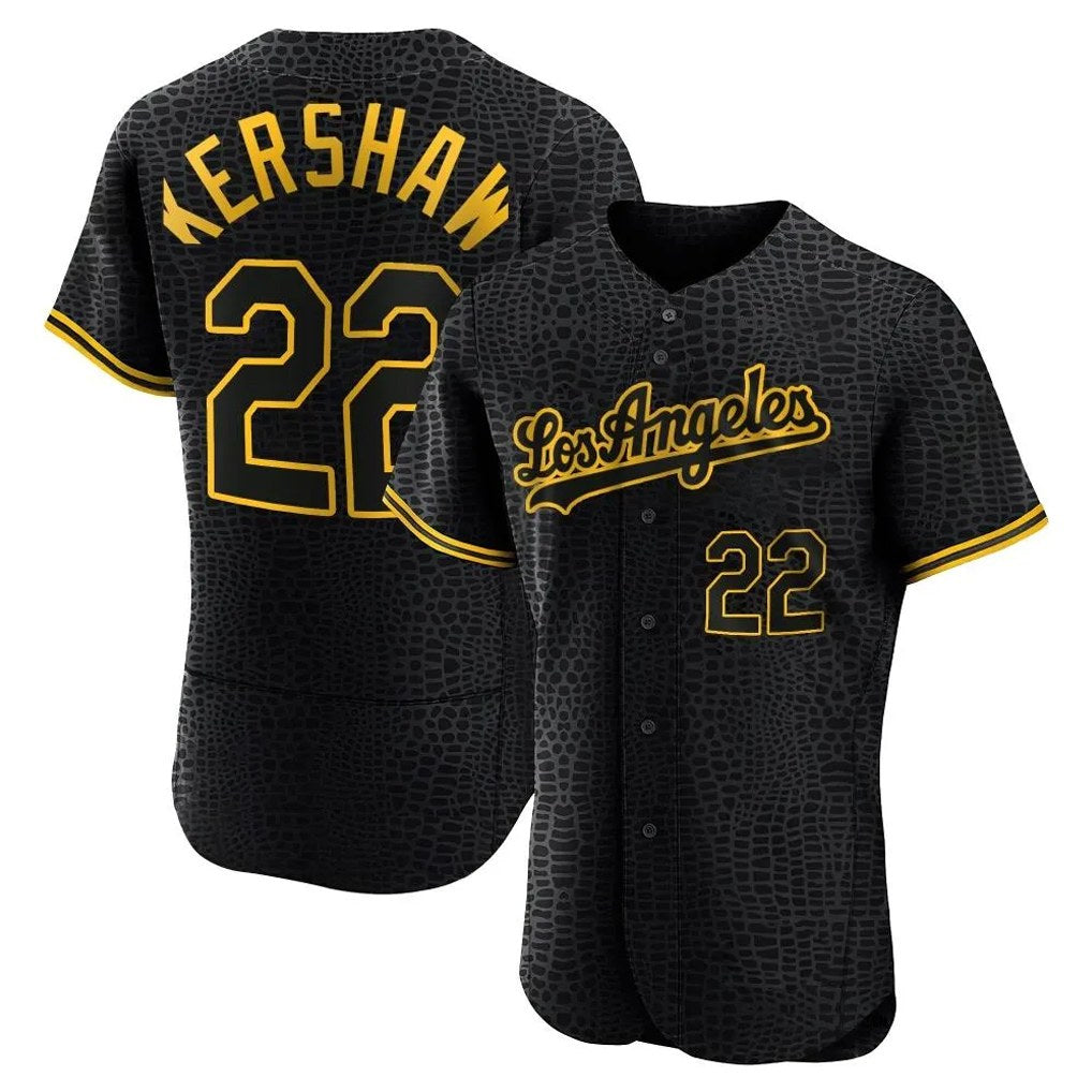 Los Angeles Dodgers #22 Clayton Kershaw Player Black HeidiMiller Snake Skin City Limited Elite Home Stitched Jerseys