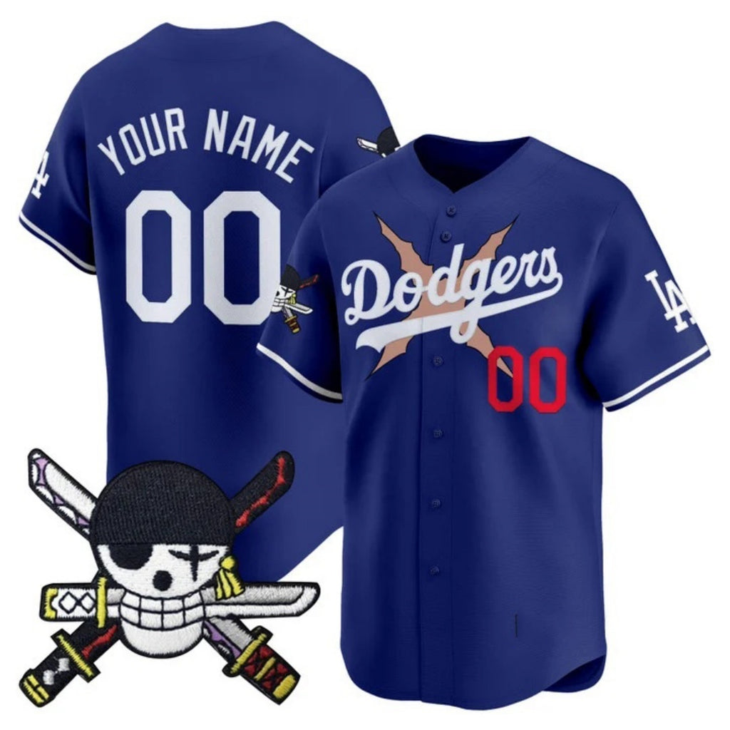 Custom Los Angeles Dodgers x One Piece Royal HeidiMiller Zoro Patch Vapor Premier Limited Jersey - Stitched