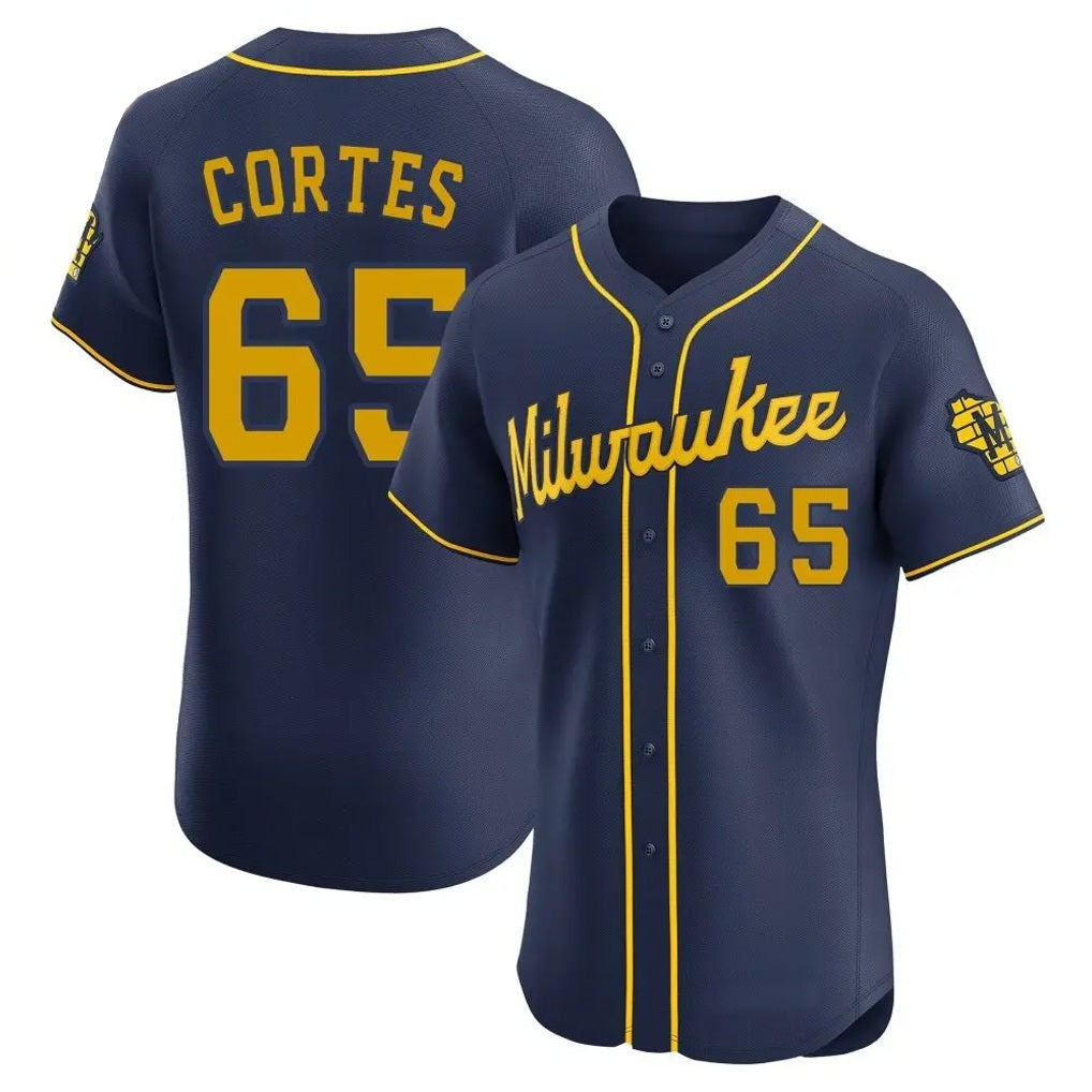 Milwaukee Brewers #65 Nestor Cortes Player Navy HeidiMiller Home Limited Elite Stitched Jerseys