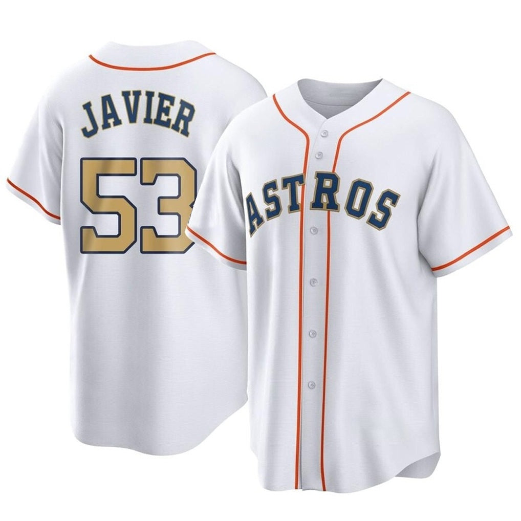 Houston Astros #53 Cristian Javier Player Gold HeidiMiller Collection Game Home Stitched Jerseys