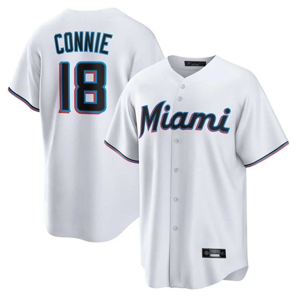 Miami Marlins #18 Griffin Conine Player White HeidiMiller Home Game Stitched Jerseys