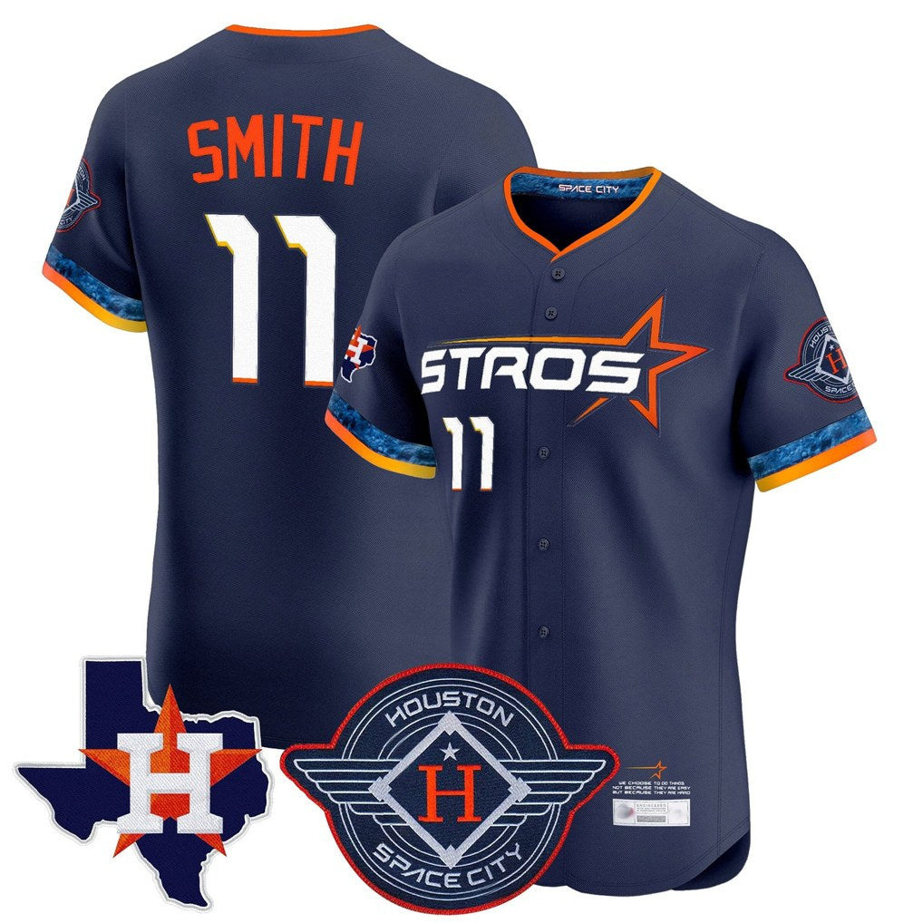 Houston Astros #11 Cam Smith Player Navy HeidiMiller City Connect Texas Patch Vapor Premier Limited Elite Home Stitched Jerseys