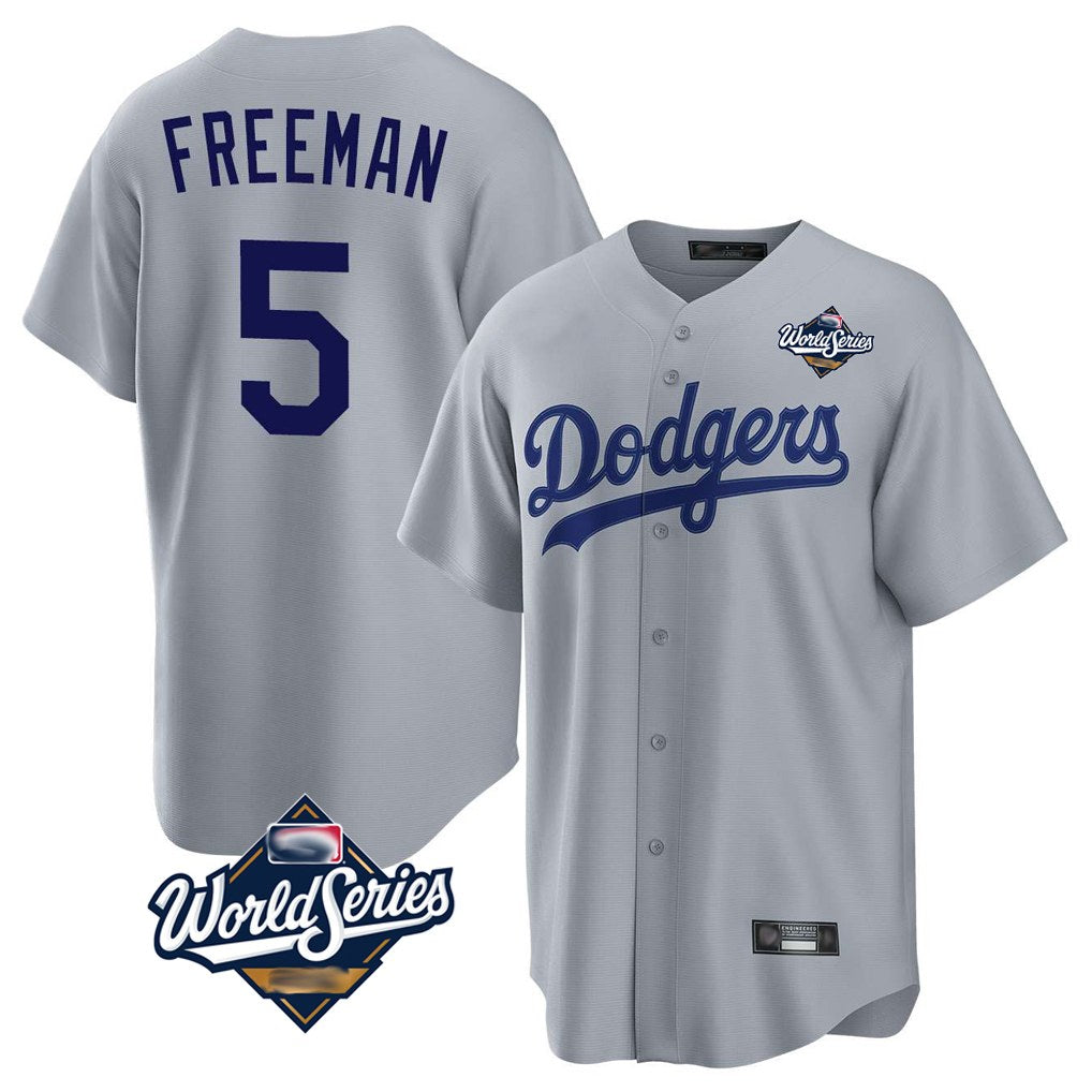 Los Angeles Dodgers #5 Freddie Freeman Player Gray HeidiMiller World Series Game Stitched Jerseys