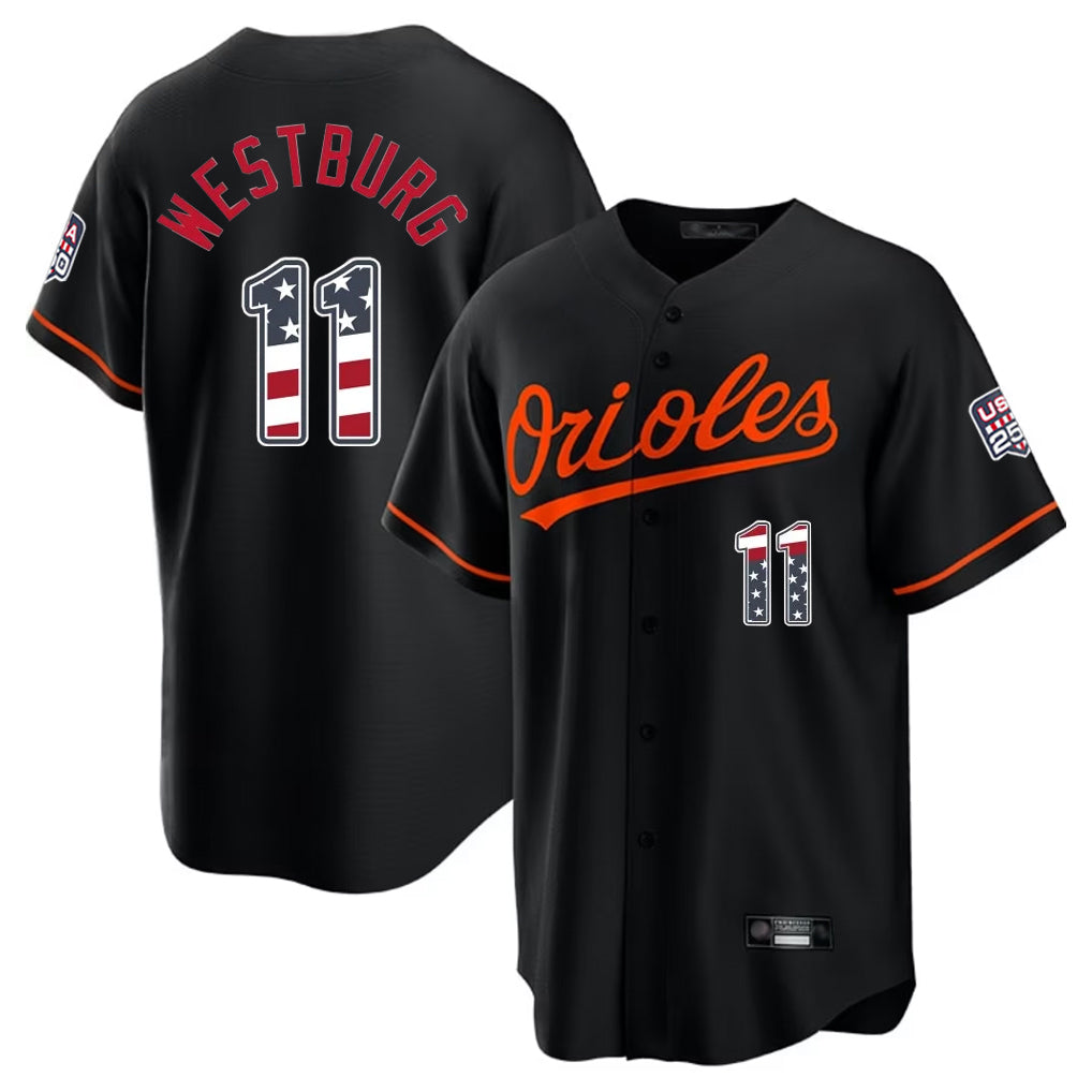 Baltimore Orioles #11 Jordan Westburg Player Black HeidiMiller USA 250 Fourth of July Home Game Stitched Jerseys
