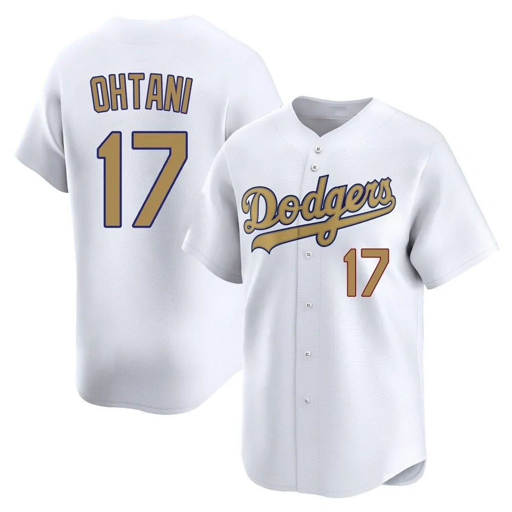 Los Angeles Dodgers #17 Shohei Ohtani Player White Gold HeidiMiller Collection Limited Home Stitched Jerseys