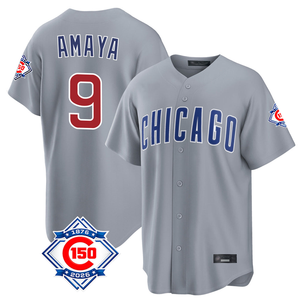 Chicago Cubs #9 Miguel Amaya Player Gray HeidiMiller 150th Anniversary Home Game Stitched Jerseys