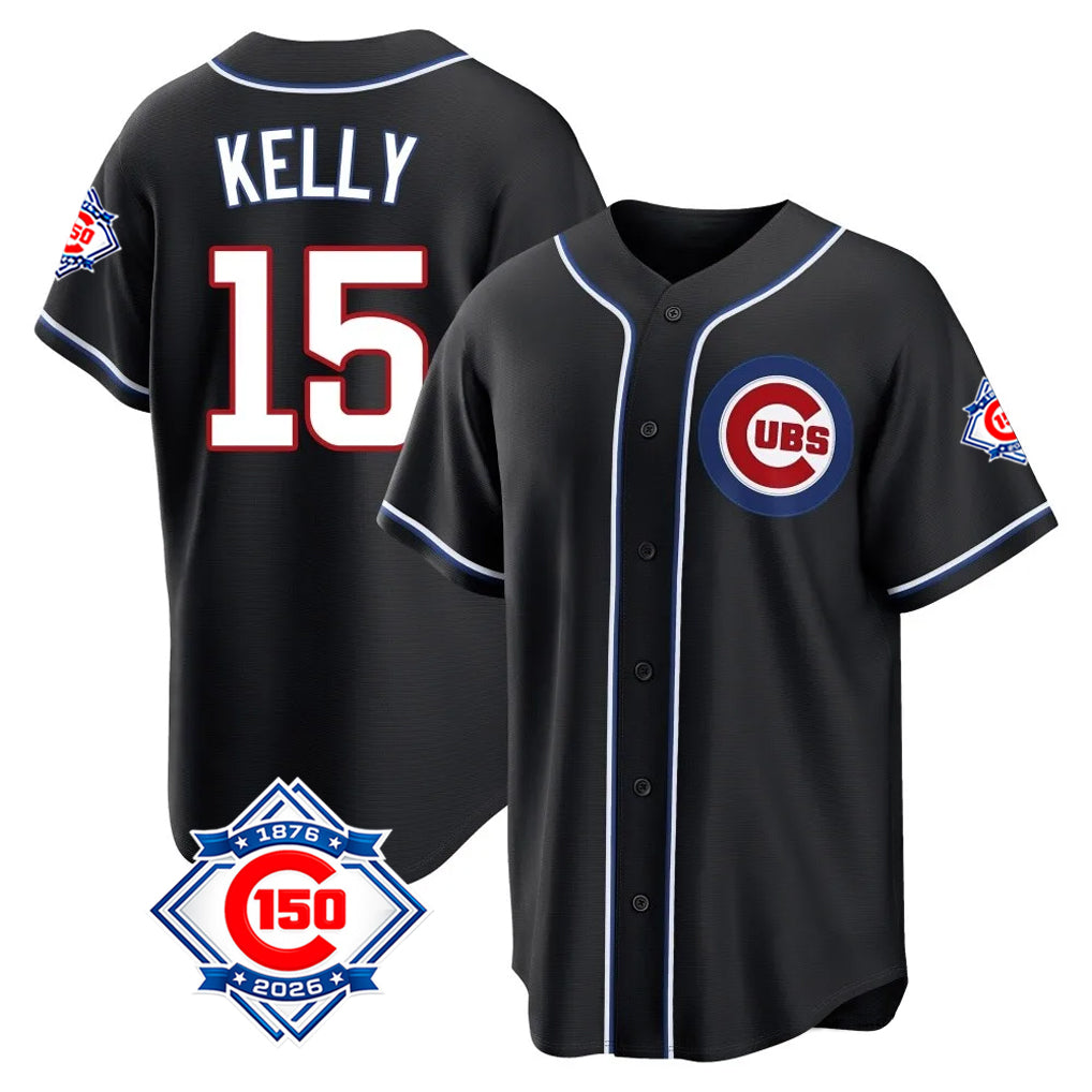 Chicago Cubs #15 Carson Kelly Player Black HeidiMiller Fashion Out 150th Anniversary Game Stitched Jerseys