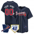 Custom Atlanta Braves 2024 Robinson & Georgia Patch Vapor Premier Limited Jersey ¨C Navy HeidiMiller
