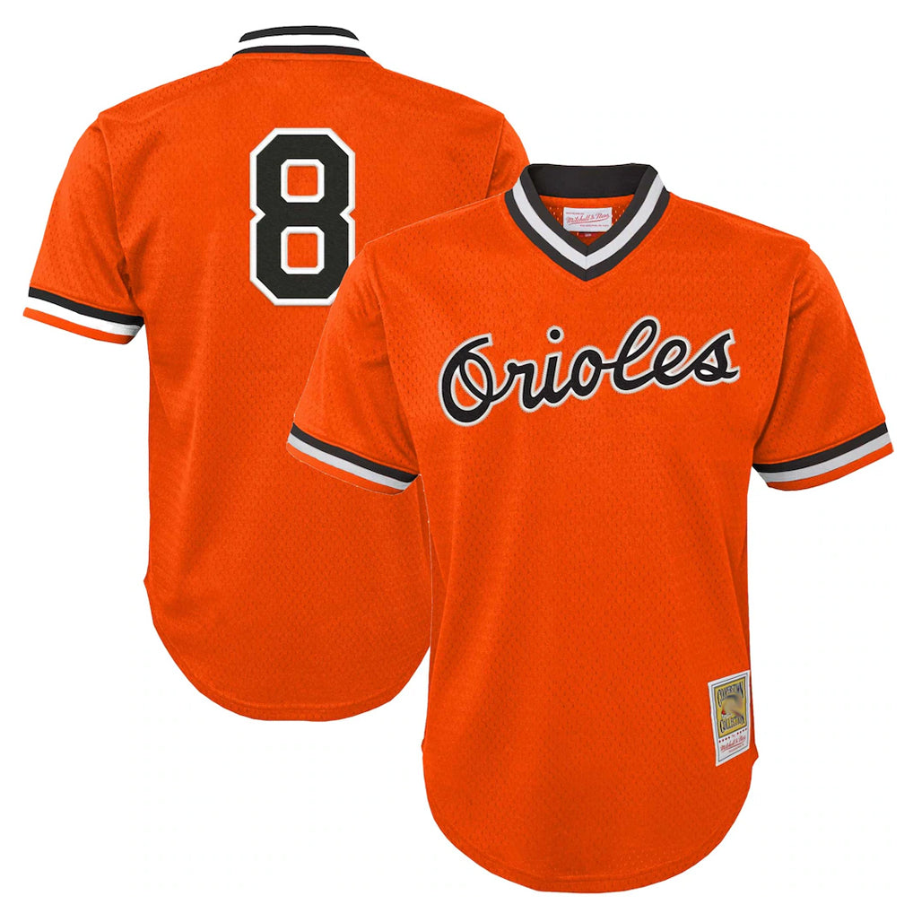 Baltimore Orioles #8 Cal Ripken Player Orange HeidiMiller Mitchell & Ness Cooperstown Collection Mesh T-shirt Game Stitched Jerseys
