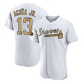 Atlanta Braves #13 Ronald Acuna Jr Player White-Gold HeidiMiller All-Star Limtied Elite Home Game Stitched Jerseys