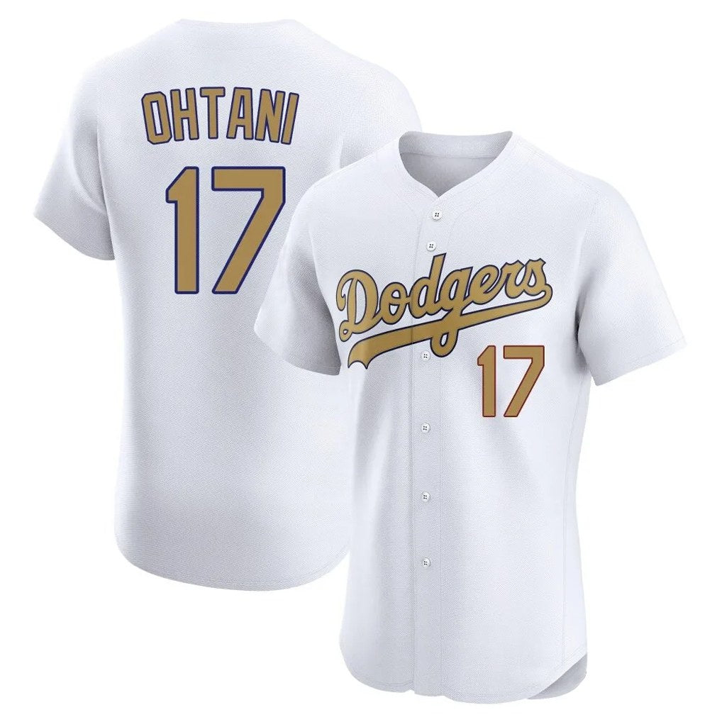 Los Angeles Dodgers #17 Shohei Ohtani Player White Gold HeidiMiller Limited Elite Home Stitched Jerseys