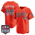 Custom Baltimore Orioles Orange HeidiMiller USA 250 Fourth of July Vapor Premier Limited Jersey - All Stitched