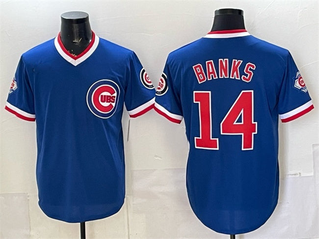 Chicago Cubs #14 Ernie Banks Royal HeidiMiller 150th Anniversary Throwback Vapor Limited Stitched Jersey