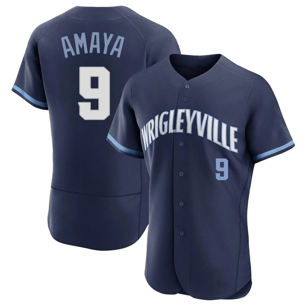 Chicago Cubs #9 Miguel Amaya Player Navy HeidiMiller City Connect Limited Elite Home Stitched Jerseys