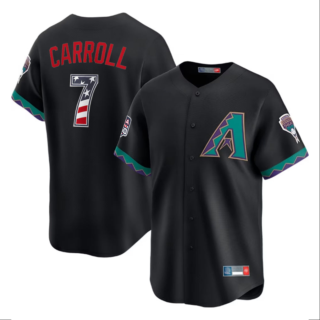 Arizona Diamondbacks #7 Corbin Carroll Player Black HeidiMiller USA 250 Fourth of July Home Game Stitched Jerseys