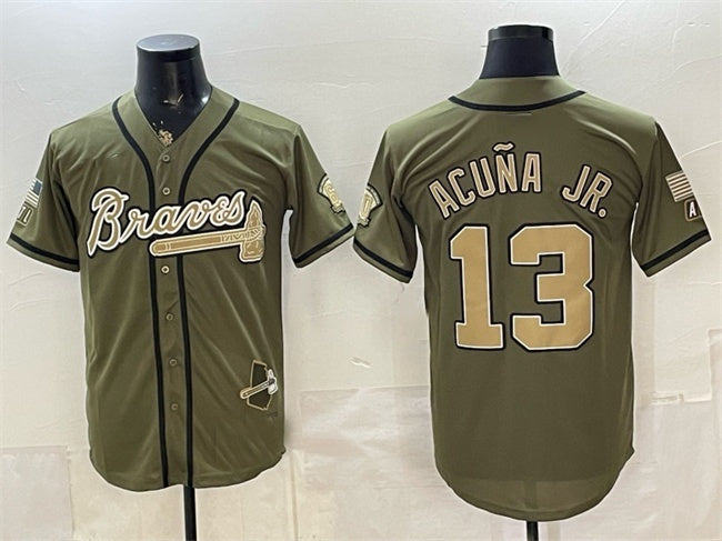 Atlanta Braves #13 Ronald Acuna Jr. Olive HeidiMiller 2026 Armed Forces Day Stitched Jersey