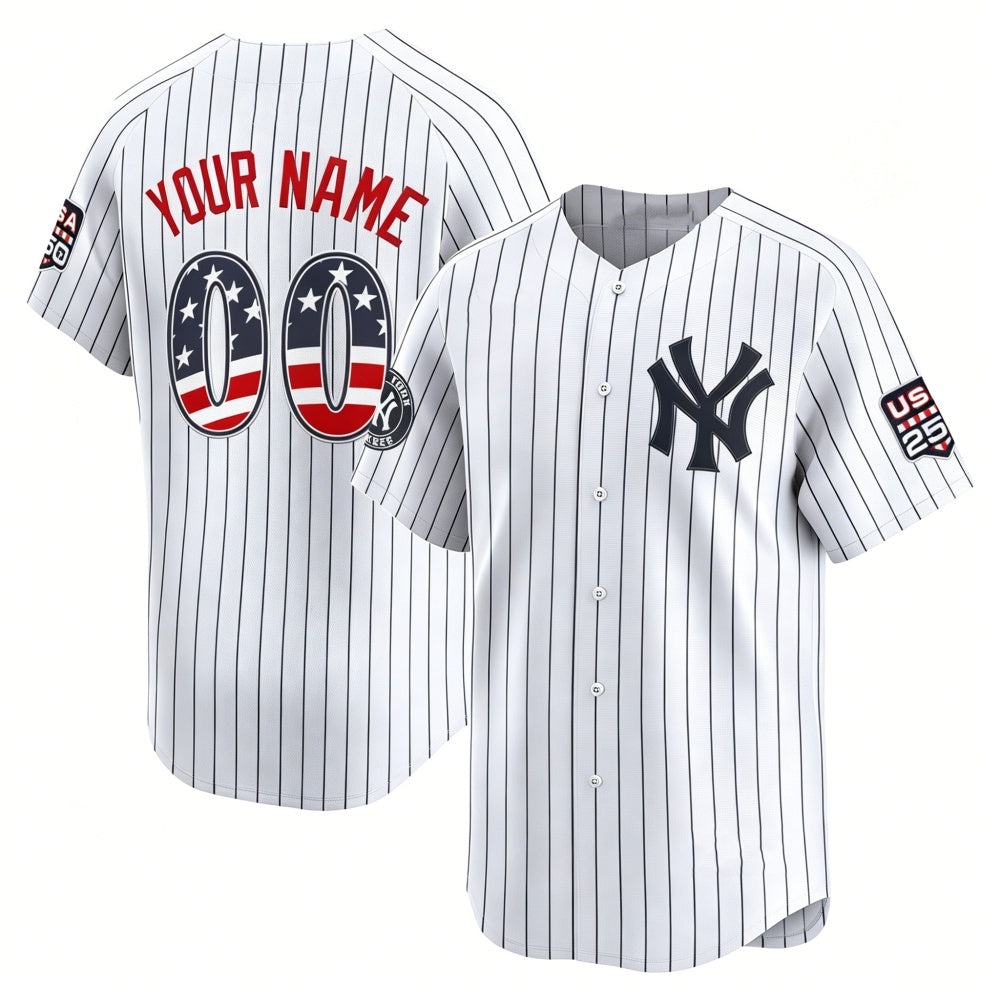 Custom New York Yankees White HeidiMiller USA 250 Fourth of July Limited Stitched Jersey
