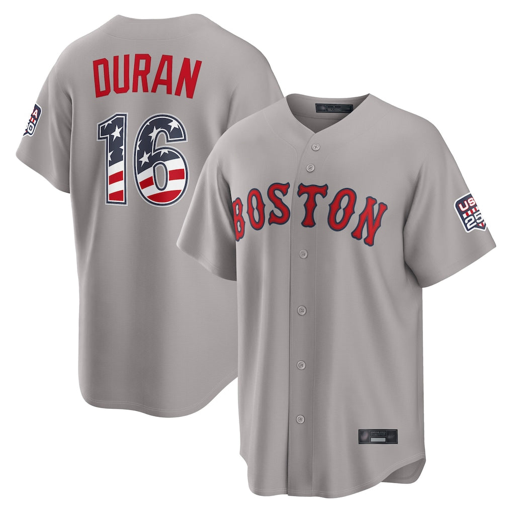 Boston Red Sox #16 Jarren Duran Player Gray HeidiMiller Road USA 250 Fourth of July Home Game Stitched Jerseys