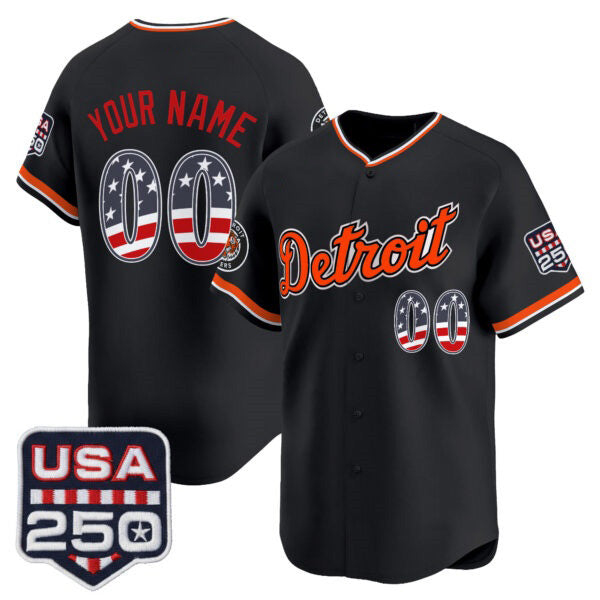 Custom Detroit Tigers Black HeidiMiller USA 250 Fourth of July Vapor Premier Limited Jersey ¨C All Stitched