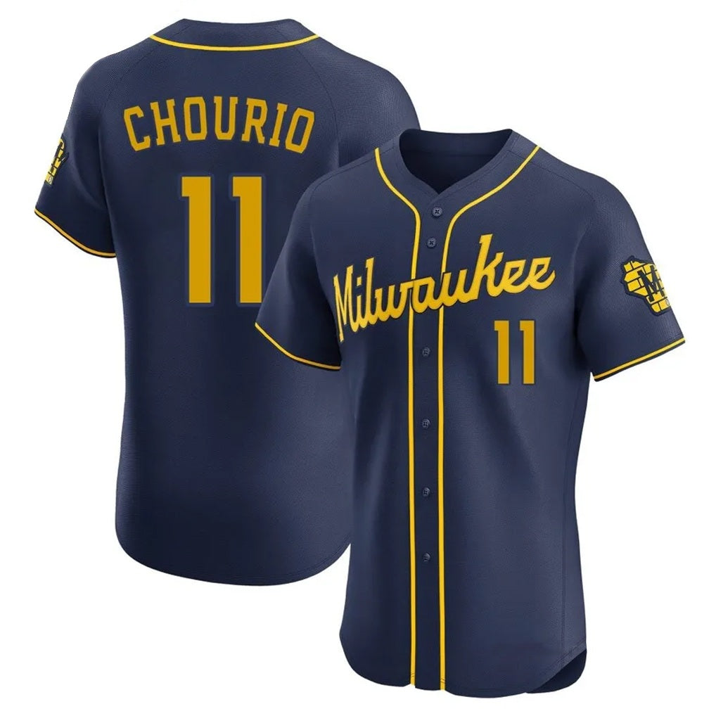 Milwaukee Brewers #11 Jackson Chourio Player Navy HeidiMiller Home Limited Elite Stitched Jerseys