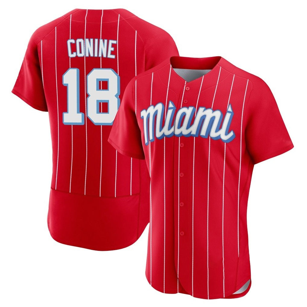 Miami Marlins #18 Griffin Conine Player Red HeidiMiller City Connect Home Limited Elite Stitched Jerseys