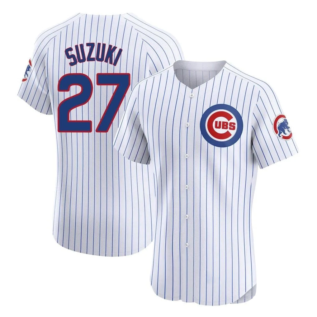Chicago Cubs #27 Seiya Suzuki Player White HeidiMiller Limited Elite Home Game Stitched Jerseys
