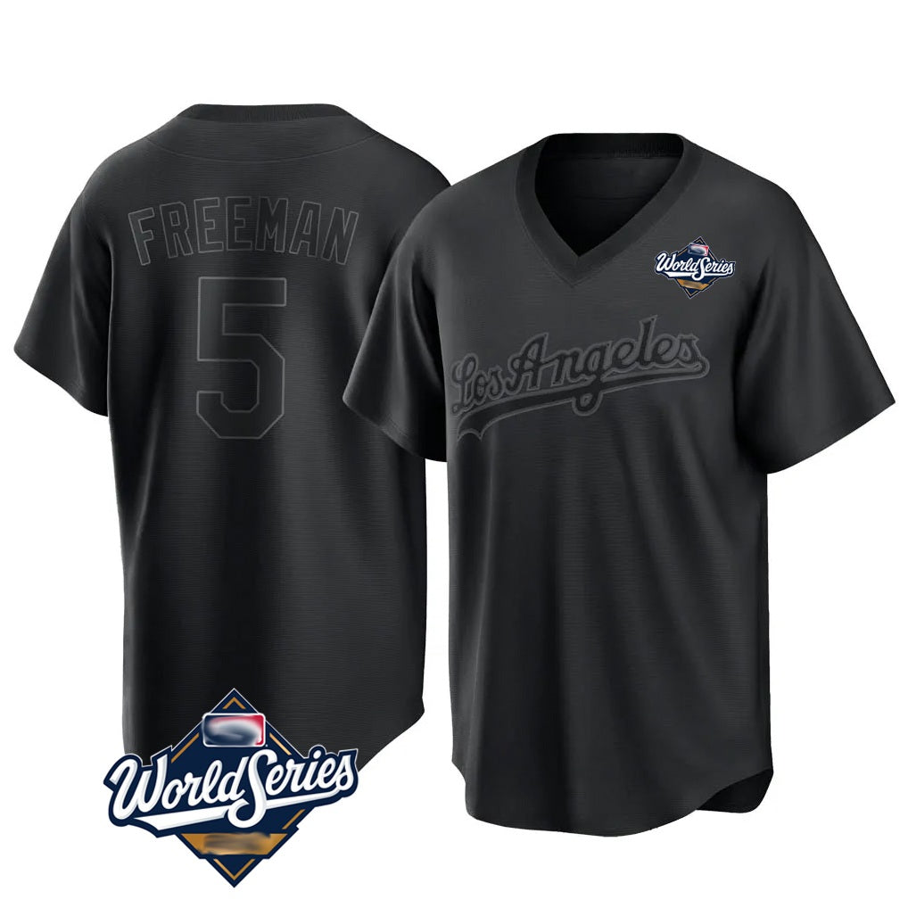 Los Angeles Dodgers #5 Freddie Freeman Player Black HeidiMiller World Series Pitch Fashion T-shirt Stitched Jerseys