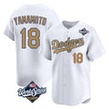 Los Angeles Dodgers #18 Yoshinobu Yamamoto Player White Gold HeidiMiller World Series Collection Limited Home Stitched Jerseys