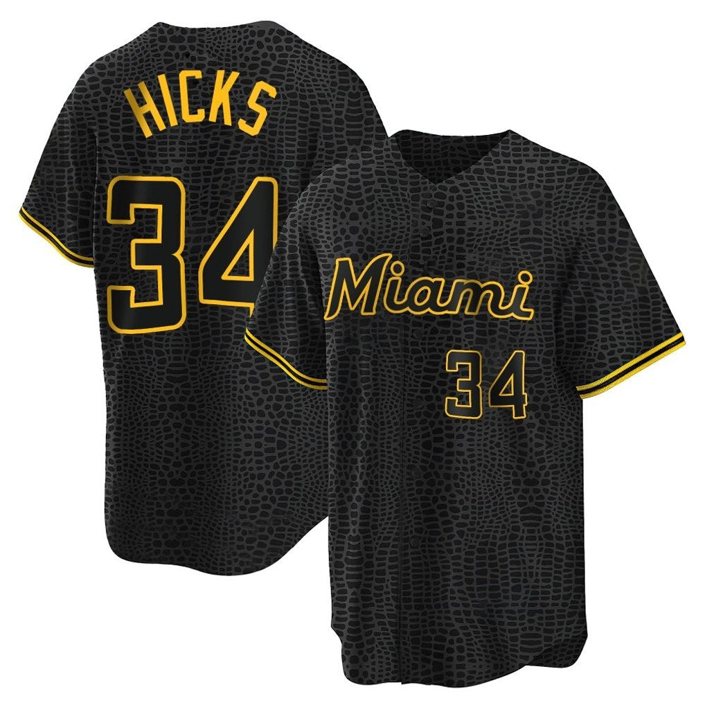 Miami Marlins #34 Liam Hicks Player Black HeidiMiller Snake Skin City Home Game Stitched Jerseys